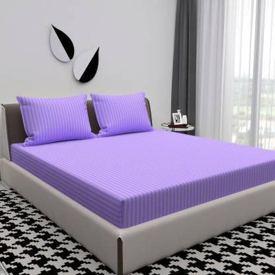 Divine Homes Microfiber Double Flat 170 TC Striped Bedsheet(Pack of 3, Purple)