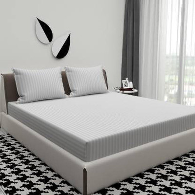 Divine Homes Microfiber Double Flat 170 TC Striped Bedsheet(Pack of 3, Grey)