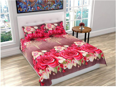 Growing Decorishing 140 TC Microfiber Double 3D Printed Flat Bedsheet(Pack of 1, Brown, Red)