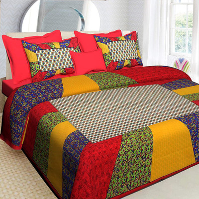 Sabhya Collection 144 TC Cotton Queen Jaipuri Prints Flat Bedsheet(Pack of 1, Red)