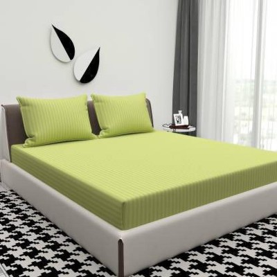 Everlush 300 TC Cotton Double Striped Flat Bedsheet(Pack of 1, NEON-GREEN)