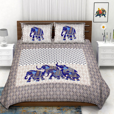 SHREYA ENTERPRISESS Cotton Double Flat 300 TC Jaipuri Prints Bedsheet(Pack of 1, Grey)