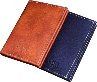MATSS Faux Leather Money Cliper | Card Case | Unisex Credit & Debit Card Holder 4 Card Holder(Set of 2, Orange, Blue)