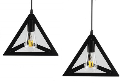 Groeien AC110V E26/E27 Single Head Vintage Black Metal Triangle Shape Hanging Light Pendant Ceiling Lights (ST64 Filament Bulb Included)(pack of 2) Pendant Lamp Ceiling Lamp(Black)