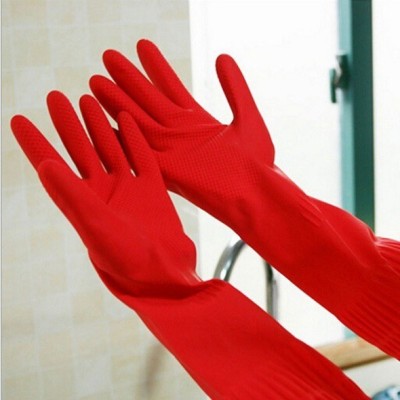 Friends Club House Cleaning Red Soft Comfortable Rubber Household Gloves / Cleaning Gloves / Good Quality Glove / Washing Gloves / Reusable / Washing /dishwash / Dishes Washable / Long Sleeve Hand Protective Care Elbow Length - For Winter Safety Gloves / Medical Gloves All Regular Use Glove Set , Wo