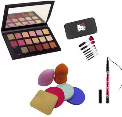 BR Belle Rosa Rosegold eyeshadow textured + black Makeup brushes + 6 in 1 puffs + eyeliner(5 Items in the set) BR Belle Rosa Rosegold eyeshadow textured + black Makeup brushes + 6 in 1 puffs + eyeliner(5 Items in the set)