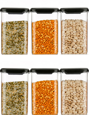 2Mech Plastic Grocery Container  - 1100 ml(Pack of 6, Black)