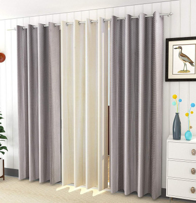 Kraftiq Homes 152 cm (5 ft) Polyester Room Darkening Window Curtain (Pack Of 3)(Plain, 2 Grey -1Cream)