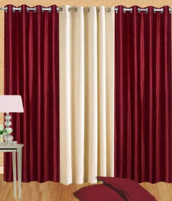 Kraftiq Homes 152 cm (5 ft) Polyester Semi Transparent Window Curtain (Pack Of 3)(Plain, maroon&cream)