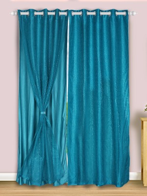 Dekor World 150 cm (5 ft) Polyester Semi Transparent Window Curtain (Pack Of 2)(Embroidered, Blue)