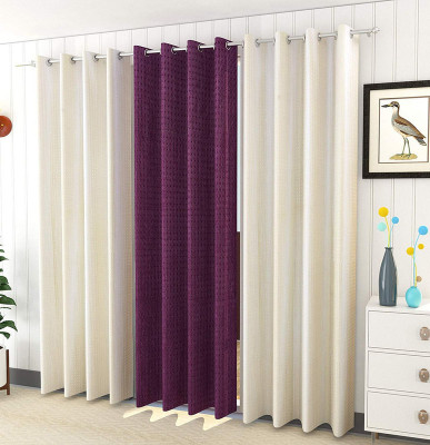 Kraftiq Homes 152 cm (5 ft) Window Polyester Room Darkening Curtain (Pack Of 3)(2 Cream- 1Purple, Plain)
