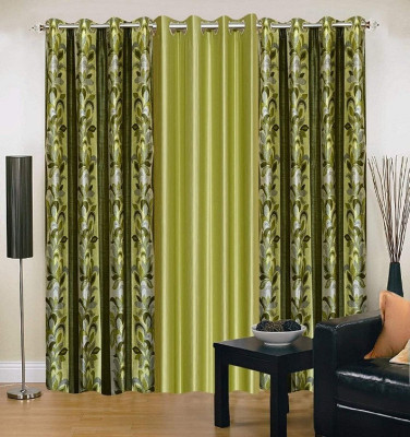 Kraftiq Homes 152 cm (5 ft) Window Polyester Semi Transparent Curtain (Pack Of 3)(Green, Printed)