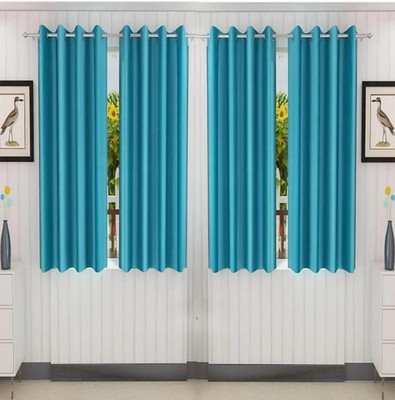 Gantavya 153 cm (5 ft) Polyester Semi Transparent Window Curtain (Pack Of 4)(Plain, Aqua)