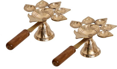 Samy Collectables Punch Arti Brass (Pack of 2) Table Diya Set(Height: 2.5 inch)