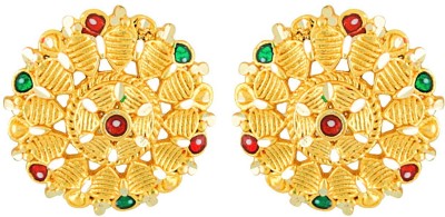 Divastri Traditional South indian Earrings 1 one gram Temple Jewellery set Meena Screw back earrings Studs gold Plated wedding bridal Stylish fancy party wear Ethnic Stud Meenakari round Flower Ear rings set Tops Earing for girls women Combo pack Golden Simple Micro Antique Daily use new model Lates