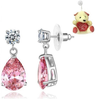 Om Jewells Valentine Collection Rhodium Plated Glamorous Pink Drop Crystal Earrings Crystal Alloy Drops & Danglers