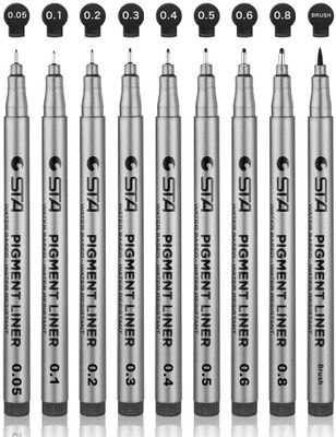 Definite Pigma Micron 9pc Fineliner pens Black Archival Ink Artist Drawing Sketch pens Fineliner Pen(Pack of 9, Ink Color - Black)