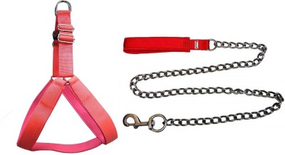 Smart Doggie Combo of Harness Belt and Heavy Stainless Steel Chain With Handle for Medium Dog Dog Harness & Chain(Medium, Red)