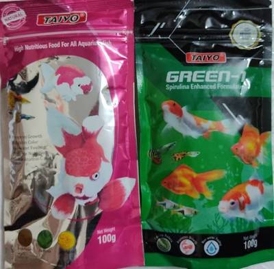 TAIYO Green-1 & Pink Fish Food for All Tropical Fishes Aquarium / Spirulina & High Nutritious For all Fishfood Sea Food 200 g (2x100 g) Dry Adult, Young Fish Food