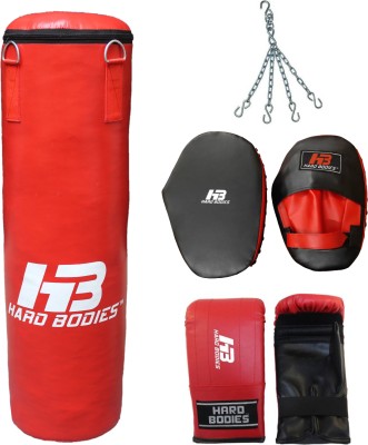 HB Hard Bodies Classic Combo of :- 4 feet Unfilled Punching Bag, Punching Gloves, Chain, Focus Pads Boxing Kit