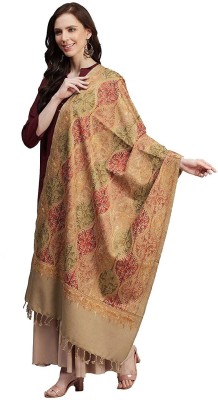 Kashmiri queen Polyester Wool Blend Embroidered Women Shawl(Beige)