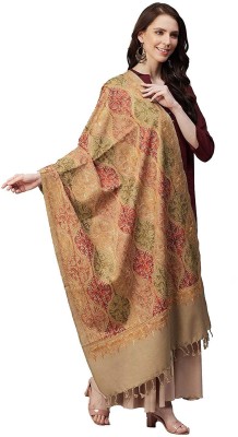 Kashmiri queen Polyester Wool Blend Embroidered Women Shawl(Beige)