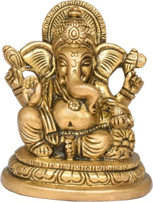 Kuber Handicraft Brass Engraved Lord Ganesha siiting with pillow(Takiya) four armed for home ,temple,Room decor Decorative Showpiece  -  8 cm(Brass, Gold)