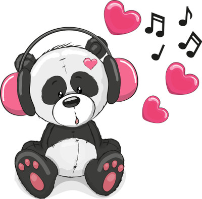 Stickerberry 80 cm Cute Baby Panda Listening Music Wall sticker for Kids Room/Bedroom Self Adhesive Sticker(Pack of 1)