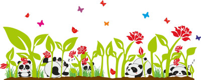Stickerberry 55 cm Beautiful Baby Panda Playing in plant Wall sticker for Home Decor Kids Room Self Adhesive Sticker(Pack of 1)