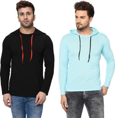 Unite Wear Solid Men Hooded Neck Blue, Black T-Shirt