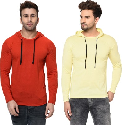 Unite Wear Solid Men Hooded Neck Red, Yellow T-Shirt