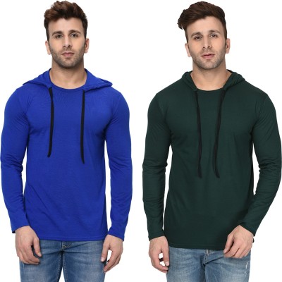 Unite Wear Solid Men Hooded Neck Dark Green, Blue T-Shirt