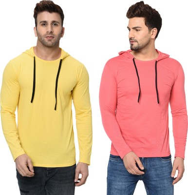 Unite Wear Solid Men Hooded Neck Pink, Yellow T-Shirt