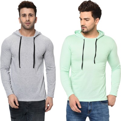 Unite Wear Solid Men Hooded Neck Grey, Light Green T-Shirt