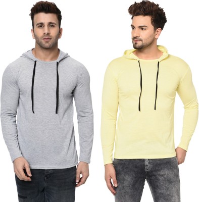 Unite Wear Solid Men Hooded Neck Grey, Yellow T-Shirt