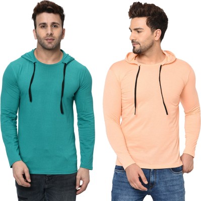 Unite Wear Solid Men Hooded Neck Beige, Light Green T-Shirt