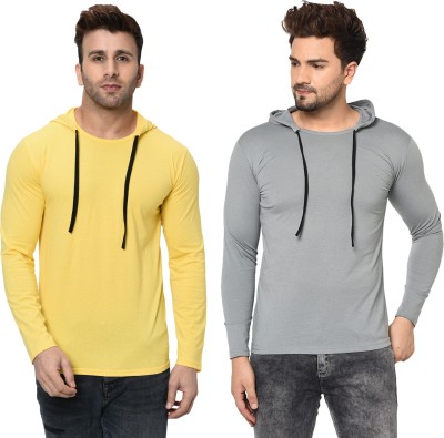 Unite Wear Solid Men Hooded Neck Silver, Yellow T-Shirt