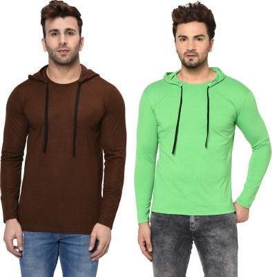 Unite Wear Solid Men Hooded Neck Green, Brown T-Shirt