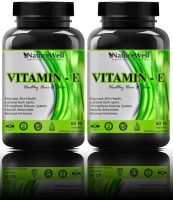 Naturewell Vitamin E Capsules 400 IU for face, skin and hair with Evening Oil (120N Ultra)(2 x 60 No)