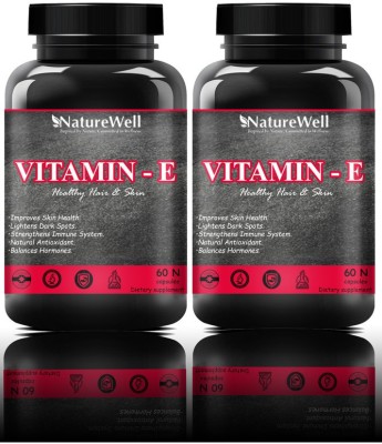 Naturewell VITAMIN E 400 capsules 400 I U (Natural Source) for Skin & hair care (120N Pro)(2 x 60 No)