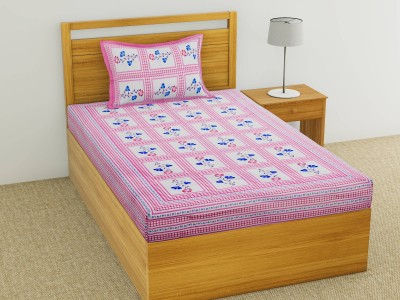 Stycloth 144 TC Cotton Single Floral Bedsheet(Pack of 1, Pink)