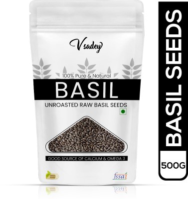 vsadey Basil Seeds Tukmariya Sabja Bapji Seed for Protein | Iron | Folic acid and Dietary Fibre |Calcium | Anti Oxidents for Weight Loss (Raw Seed ) 500Gm ( Pack of 1) Basil Seeds(500 g)