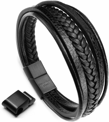 Tinera Trends multilayered braided leather bracelet Men & Women(Black, Pack of 1)