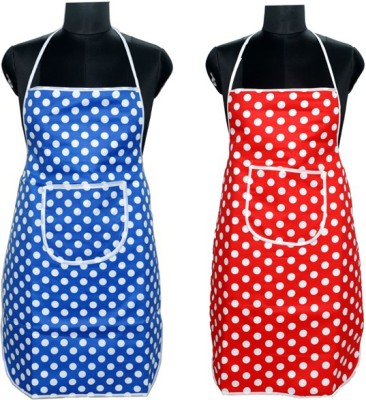 JMI Cotton, Polyester Home Use Apron - Free Size(Blue, Red, Pack of 2)