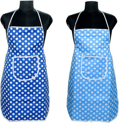 JMI Cotton, Polyester Chef's Apron - Free Size(Light Blue, Blue, Pack of 2)