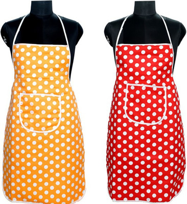 JMI Polyester Chef's Apron - Free Size(Yellow, Red, Pack of 2)