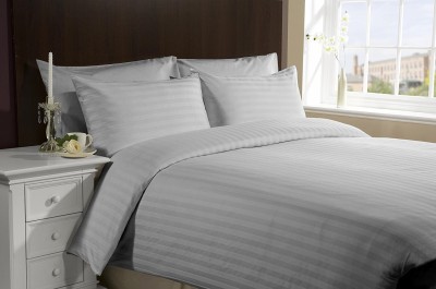 Trance Home Linen 200 TC Cotton King Striped Flat Bedsheet(Pack of 1, Silver Grey)