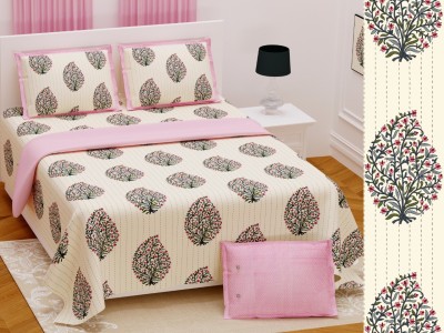 NOLOFY CREATION 144 TC Cotton Double Floral Flat Bedsheet(Pack of 1, LIGHT/PINK)