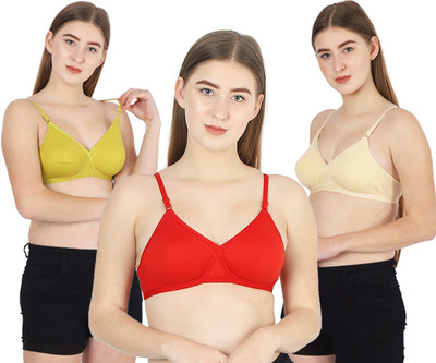 MiYaFi Women Full Coverage Non Padded Bra(Red, Beige, Green)