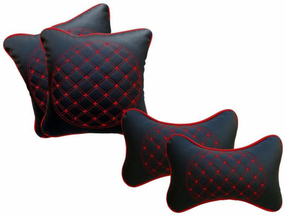 Auto Oprema Black, Red Leather Car Pillow Cushion for Universal For Car(Rectangular, Pack of 2)